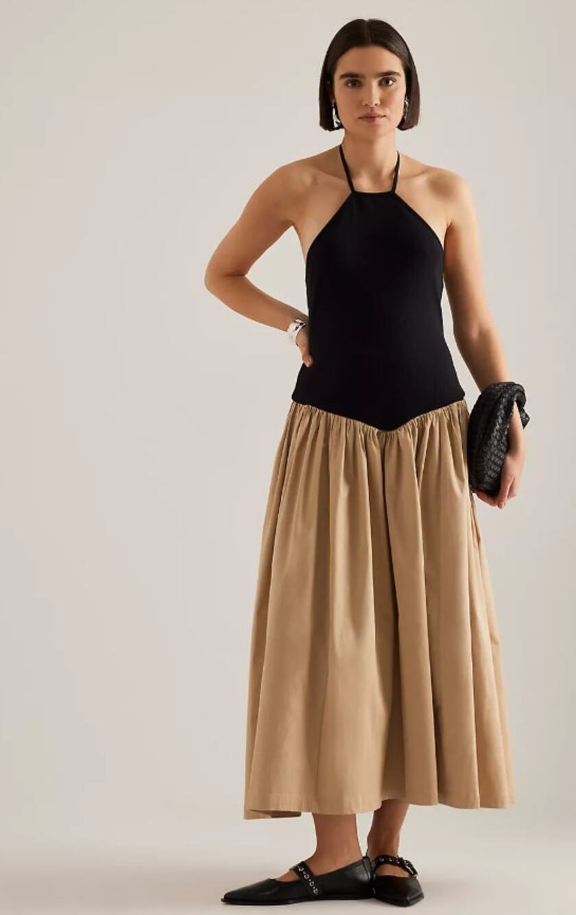 EUC Maeve Halter Basque-Waist Twofer Midi Dress - Size Large